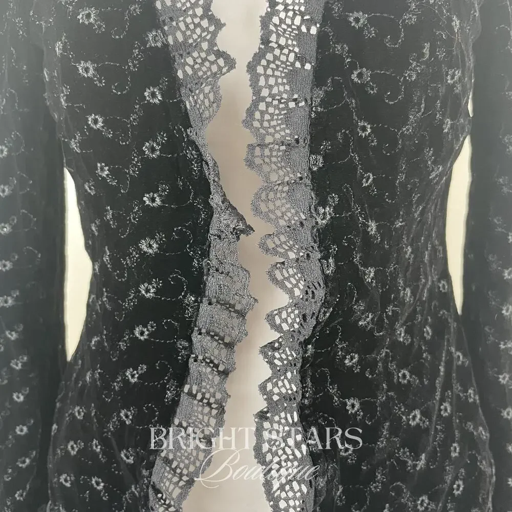 Rare Black Velvet Blazer ASO Lorelia Gilmore Girls Velvet Tie Front Lace Trim - Picture 8 of 13